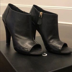 Chanel Open Toe Black Leather Booties